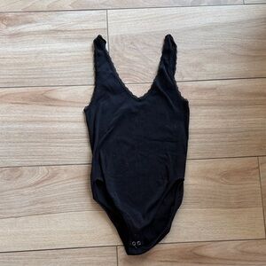 Forever 21 Black Ribbed V-Neck Tank Bodysuit